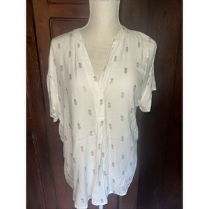 Womens Bobi Los Angeles Blouse Top‎ Pineapple Tee in Lightweight Loose XS EUC